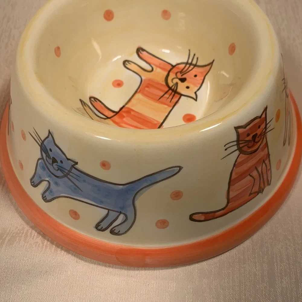 Pair of Ceramic Cat Food Water Bowls